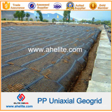 Plástico de alta resistencia PP Uniaxial Geogrids 80kn / M